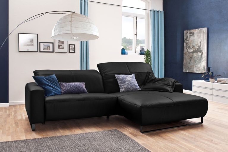 KAWOLA Sofa YORK Leder Lifeline schwarz Rec rechts Fuß