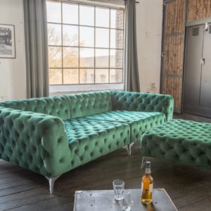 KAWOLA Set Big Sofa und Polsterhocker NARLA Velvet grün