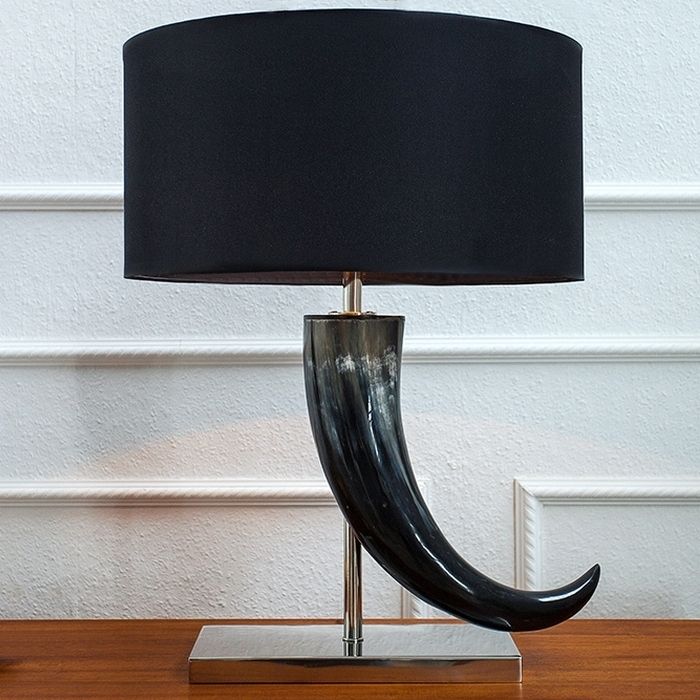 Tischlampe DAO Schwarz aus echtem Wasserbüffelhorn 65cm Höhe